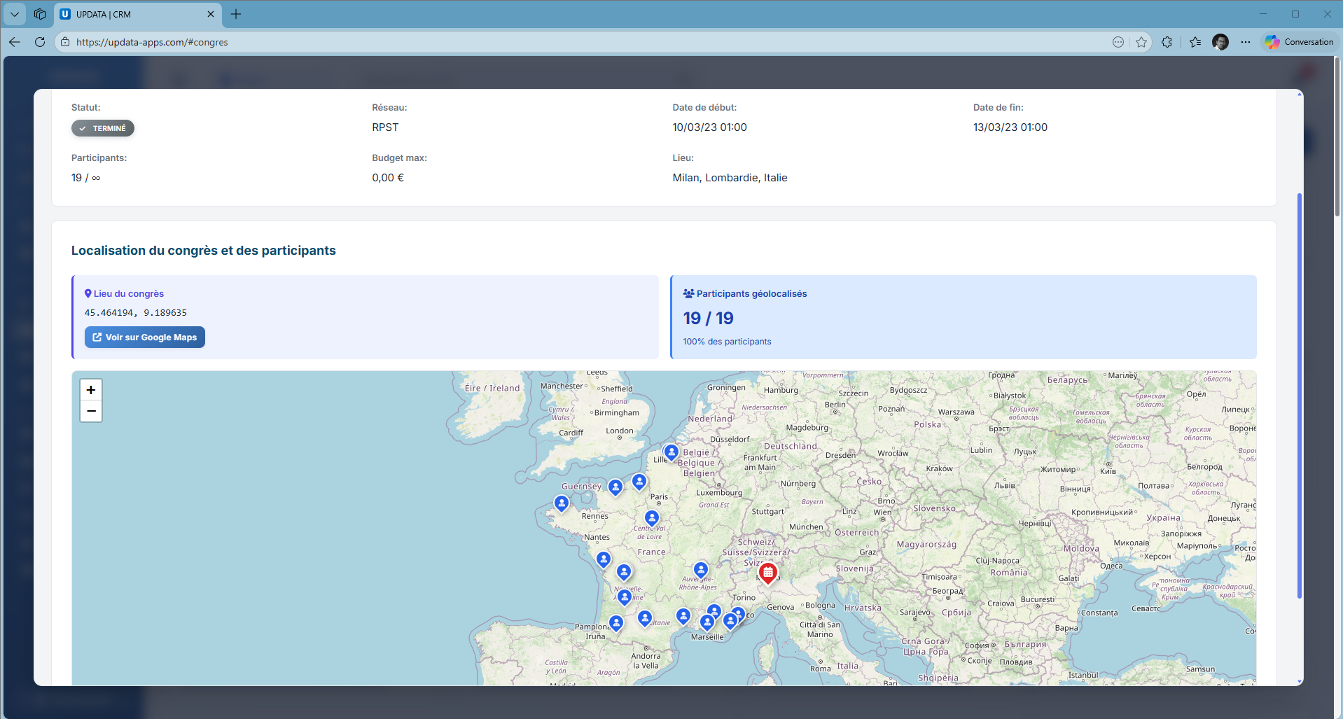 Géolocalisation des participants